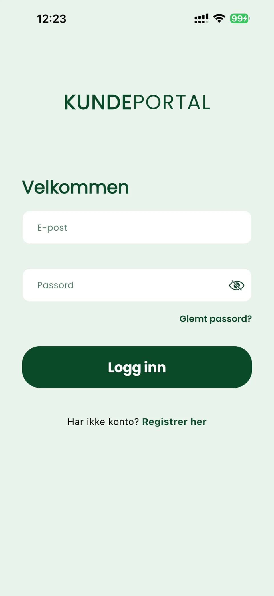 The Noregna Client Portal login screen