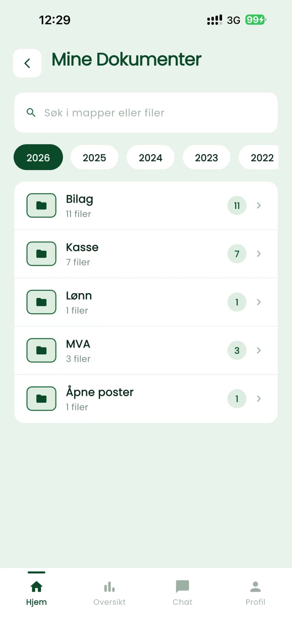 My Documents, with folders for receipts, cash, payroll and VAT sorted by year