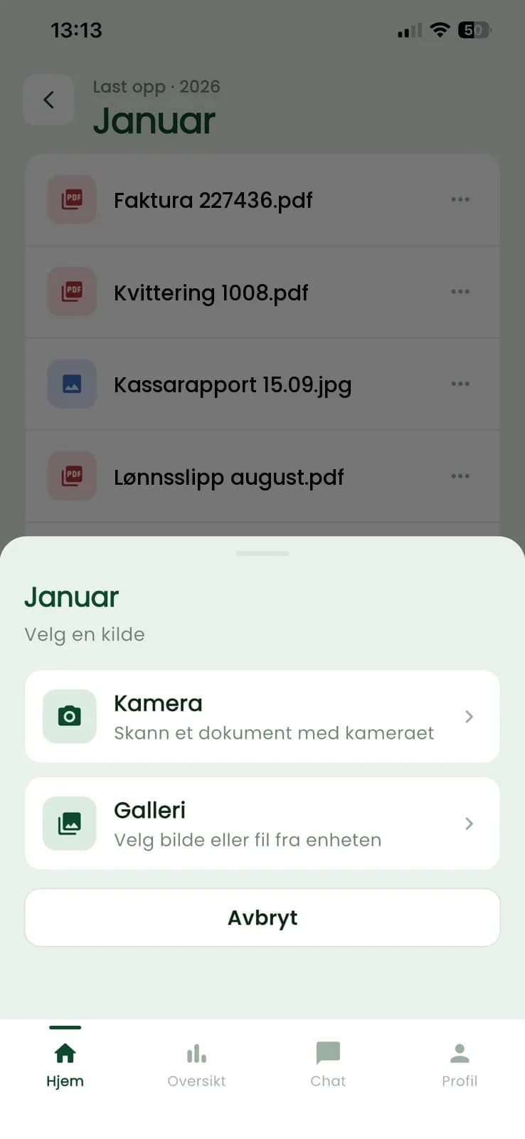 Choose an upload source: camera or gallery